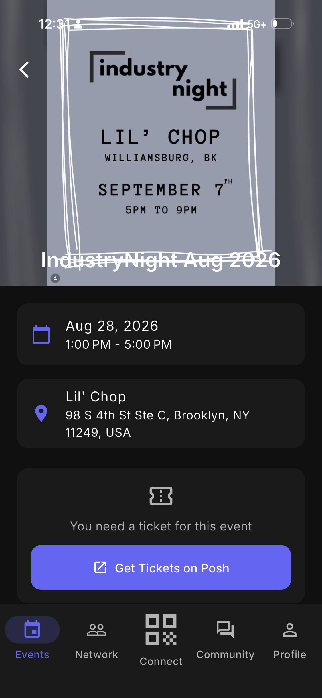 Industry Night app Community screen showing posts from creative professionals